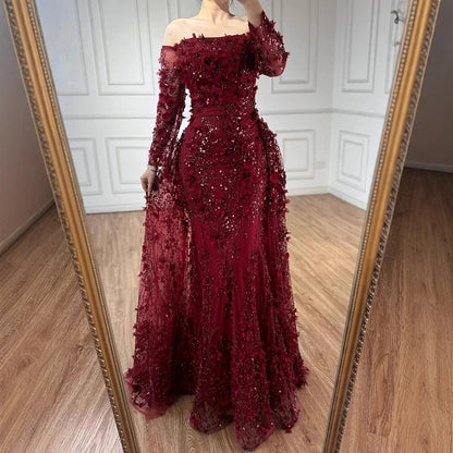 Pink Appliques Mermaid Off-the-Shoulder Evening Gown with Overskirt  LA72641