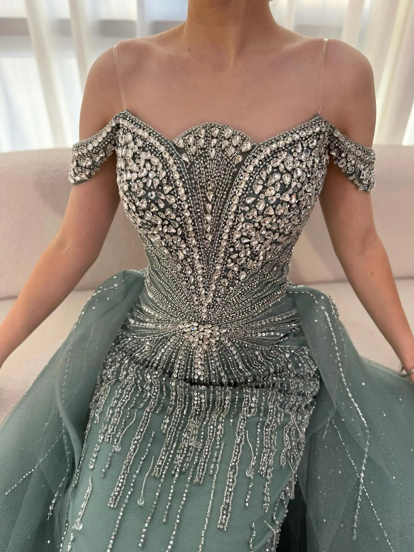 Luxury Nude Beaded Mermaid Evening Dress Party Gown LA73392