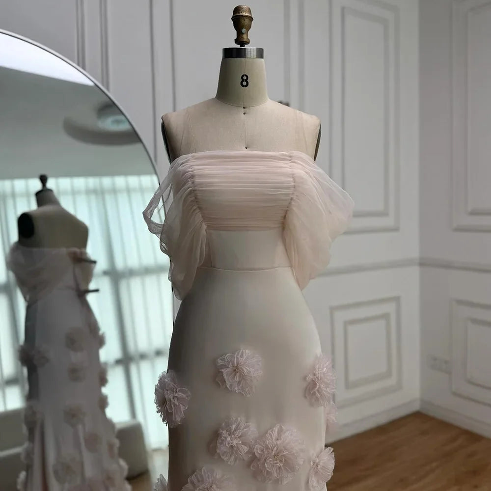 Elegant Pink 3D Flower Off-the-Shoulder Mermaid Evening dress LA72943