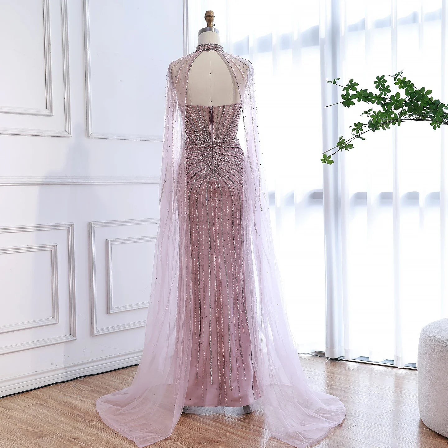 Caramel Beaded Mermaid Luxury Evening Dress with Detachable Cape LA72811C