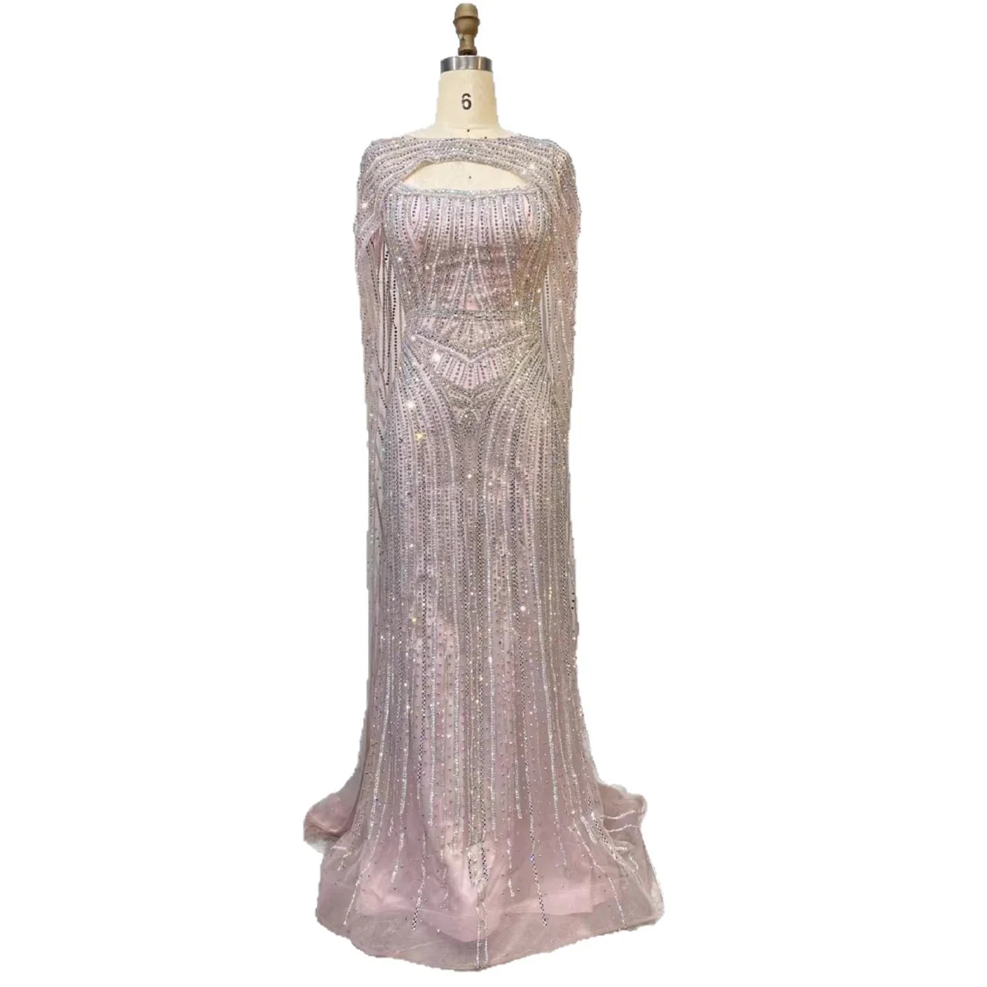 Elegant Blue Strapless Beaded Evening Dress with Cape LA73426