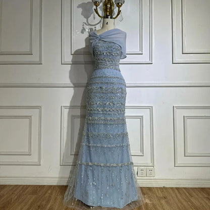 Elegant Sage Green Beaded Evening Dress with Sheer Cape LA72126B