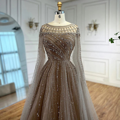 Saudi Arabic Modest Pink Beaded Evening Dress Party Gown LA72994