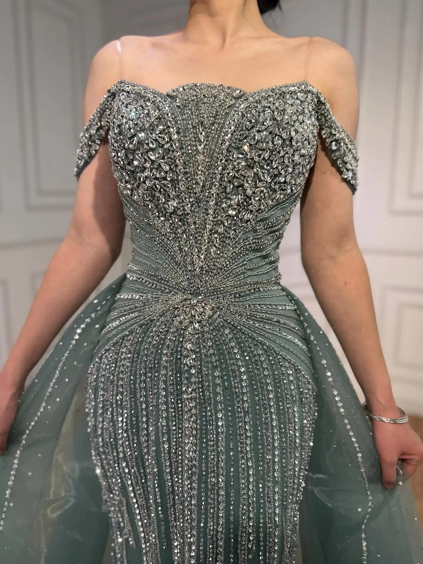 Luxury Nude Beaded Mermaid Evening Dress Party Gown LA73392