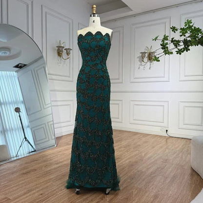 Luxury Arabic Designer Elegant Green Mermaid Evening Dress LA73117