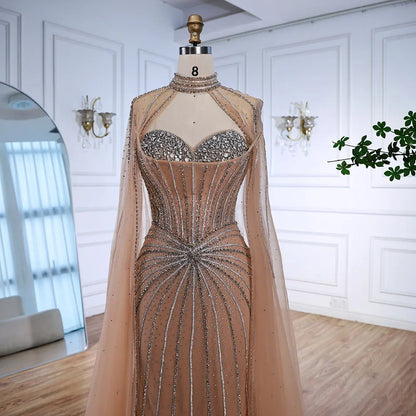 Red Beaded Mermaid Luxury Evening Dress with Cape LA72811A