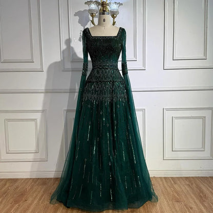 Green A-Line Beaded Evening Dress with Cape Sleeves LA73089