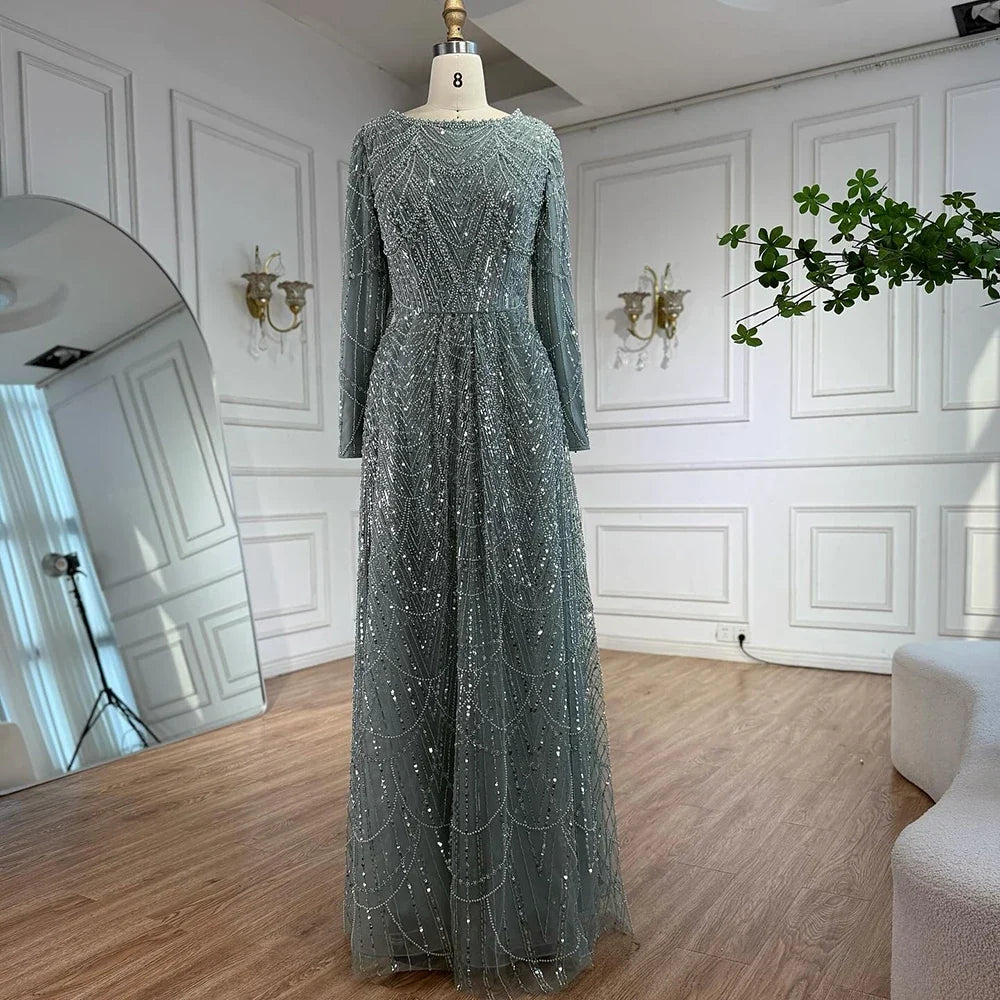 Olive Green Beaded A-Line Modest Evening Dress Plus Size LA72738B