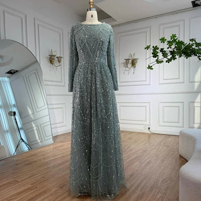 Olive Green Beaded A-Line Modest Evening Dress Plus Size LA72738B