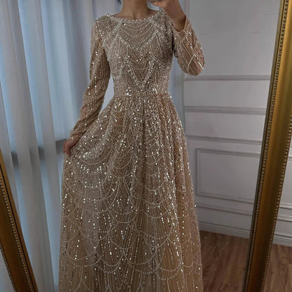 Olive Green Beaded A-Line Modest Evening Dress Plus Size LA72738B