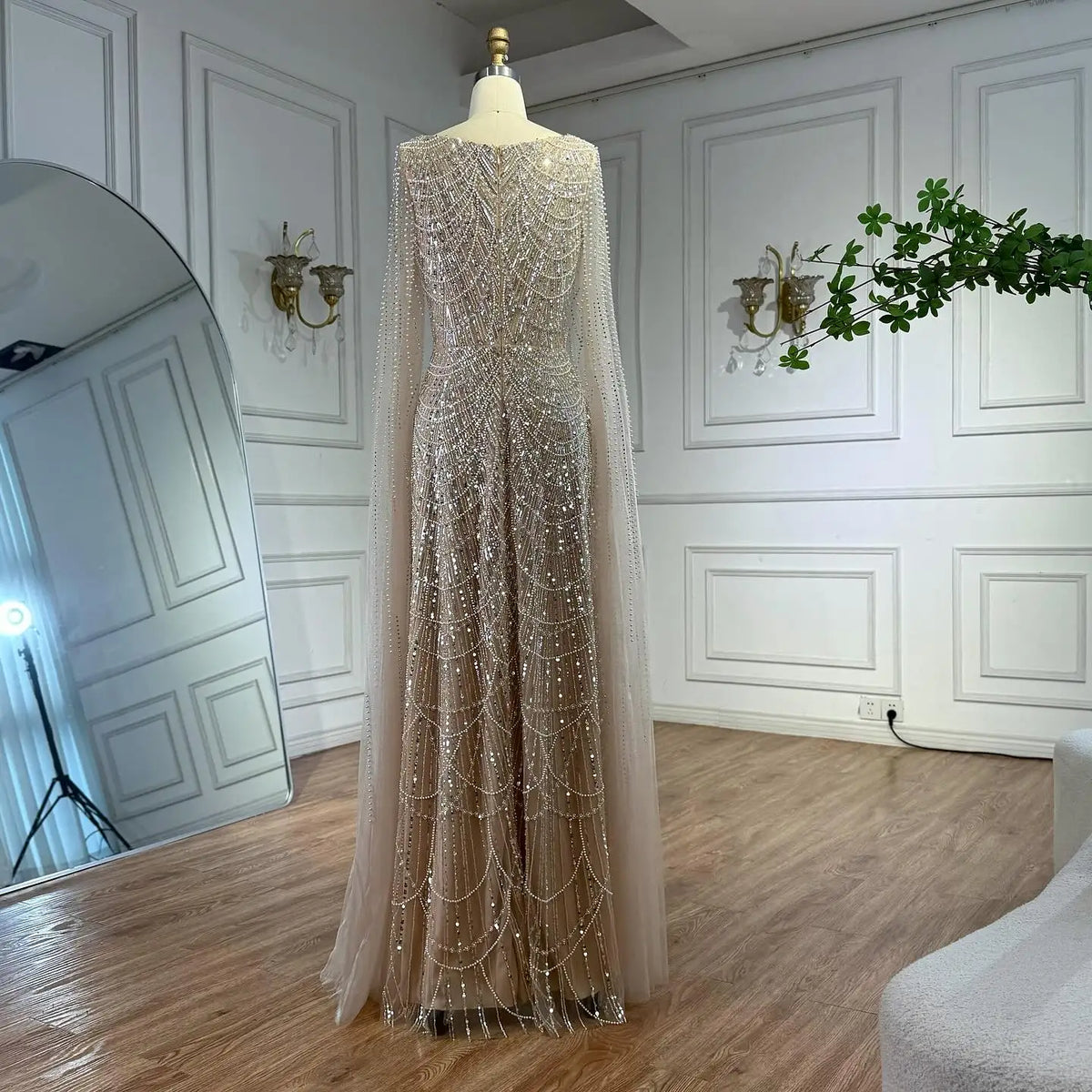 Arabic Turquoise Cape Sleeve Evening Dress Wedding Guest Gown Plus Size LA72590B