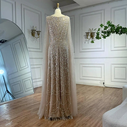 Arabic Turquoise Cape Sleeve Evening Dress Wedding Guest Gown Plus Size LA72590B