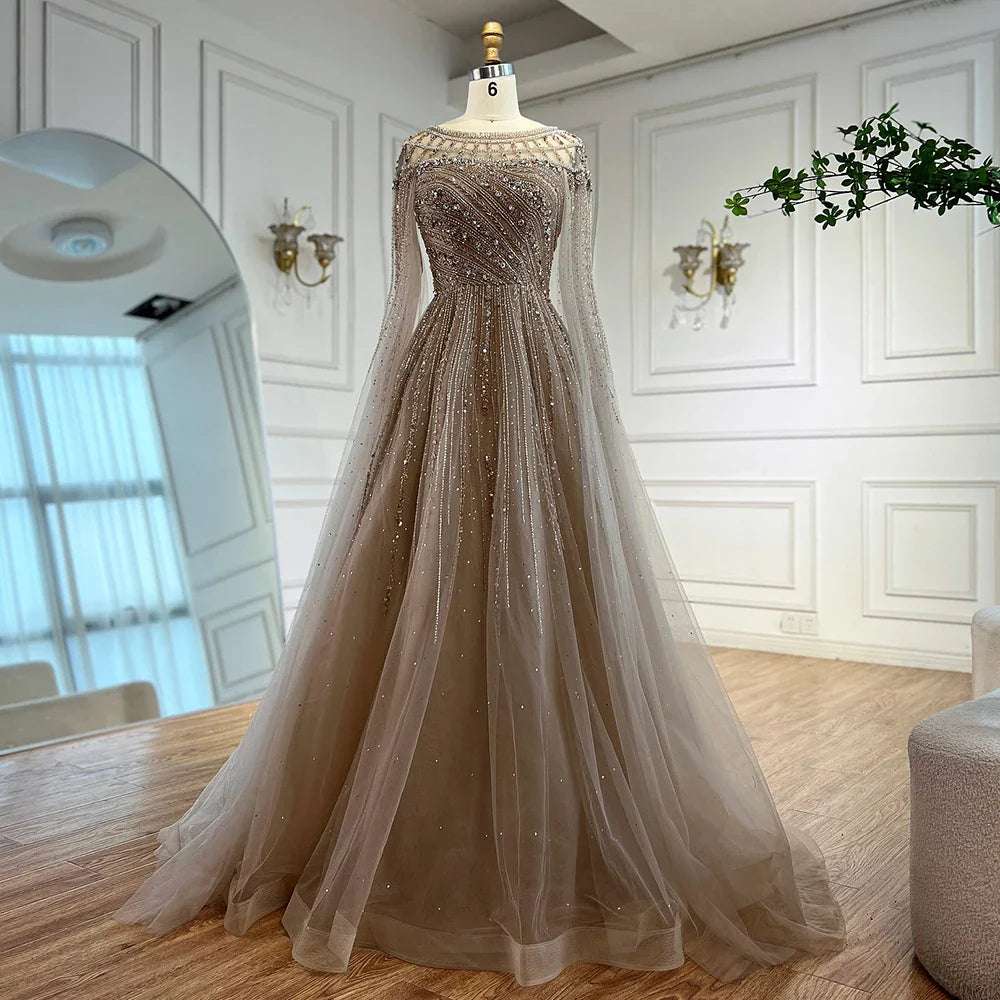 Saudi Arabic Modest Pink Beaded Evening Dress Party Gown LA72994