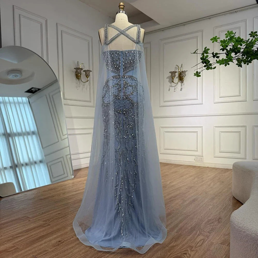 Pink Beaded Luxury Mermaid Evening Dress with Detachable Cape LA72806