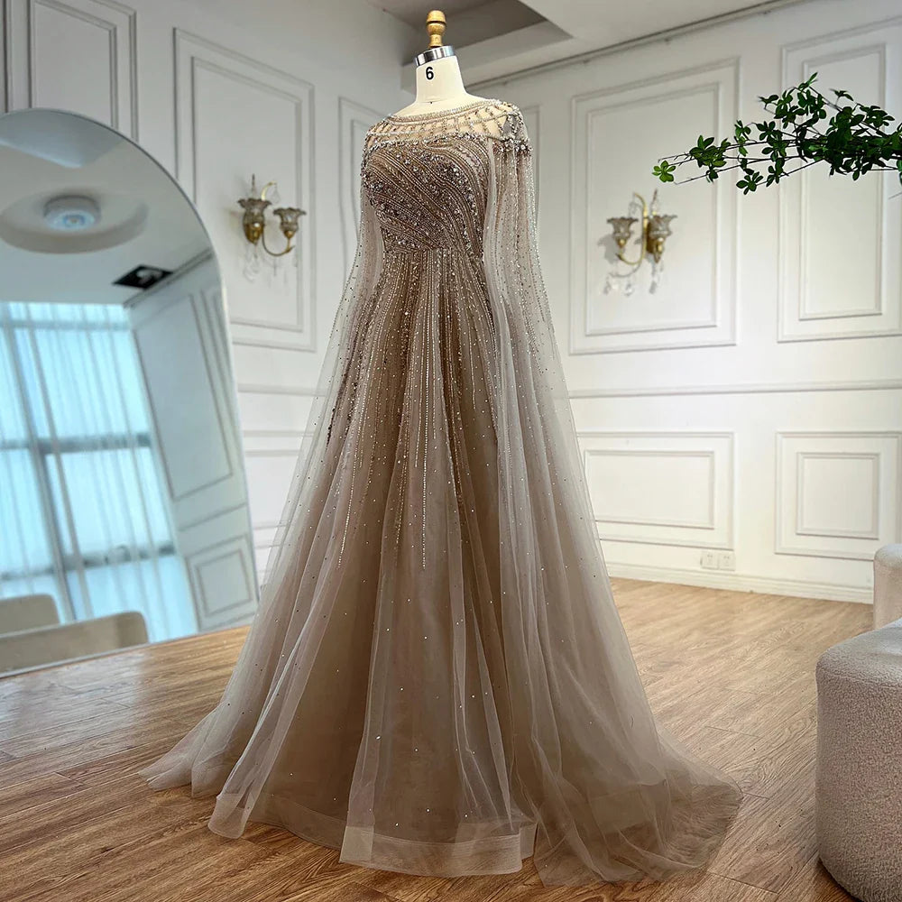 Saudi Arabic Modest Pink Beaded Evening Dress Party Gown LA72994