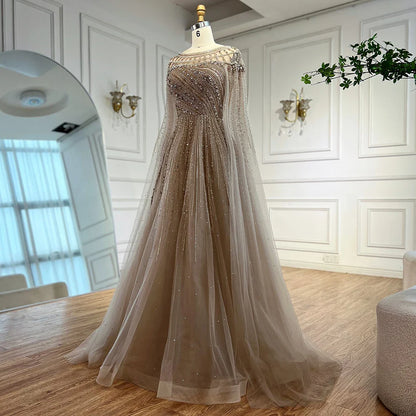 Saudi Arabic Modest Pink Beaded Evening Dress Party Gown LA72994