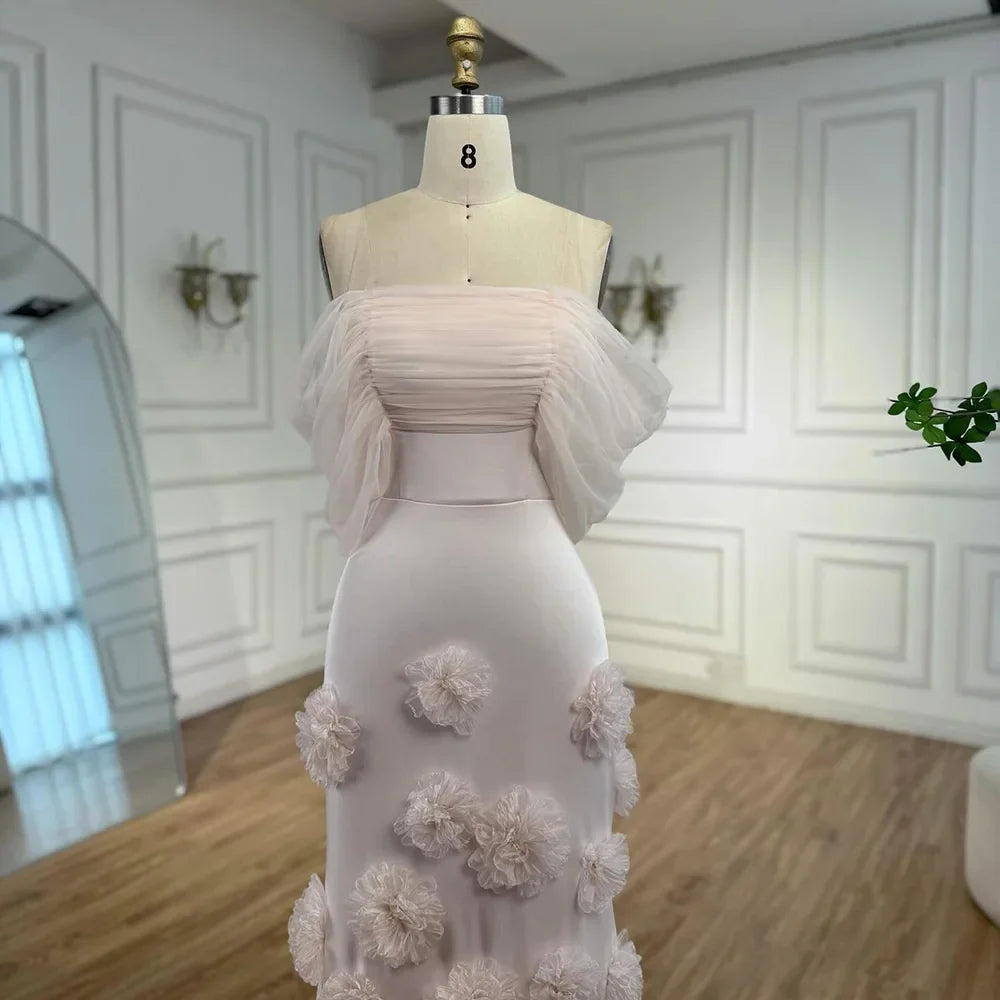 Elegant Pink 3D Flower Off-the-Shoulder Mermaid Evening dress LA72943