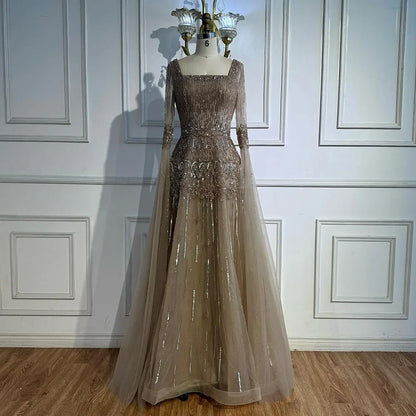 Green A-Line Beaded Evening Dress with Cape Sleeves LA73089