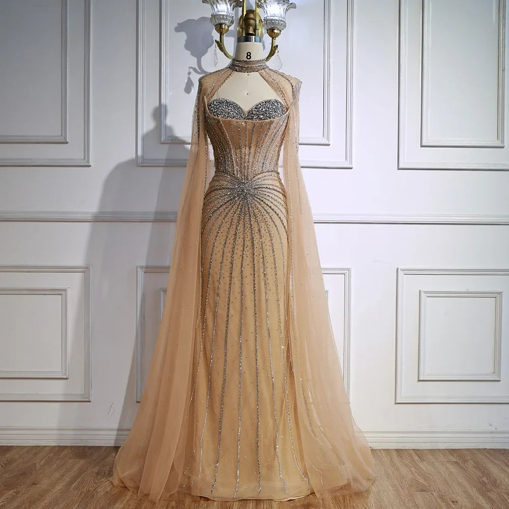 Red Beaded Mermaid Luxury Evening Dress with Cape LA72811A