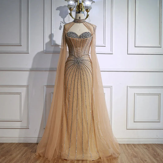 Red Beaded Mermaid Luxury Evening Dress with Cape LA72811A