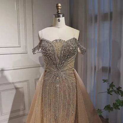 Luxury Nude Beaded Mermaid Evening Dress Party Gown LA73392