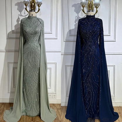 Luxury Modest Pink Evening Dress with Cape Long Sleeves Gown LA72413A