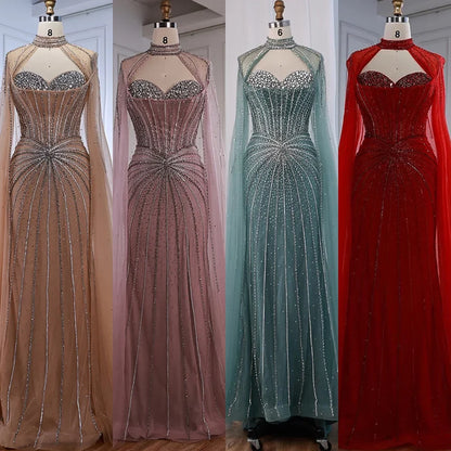Red Beaded Mermaid Luxury Evening Dress with Cape LA72811A