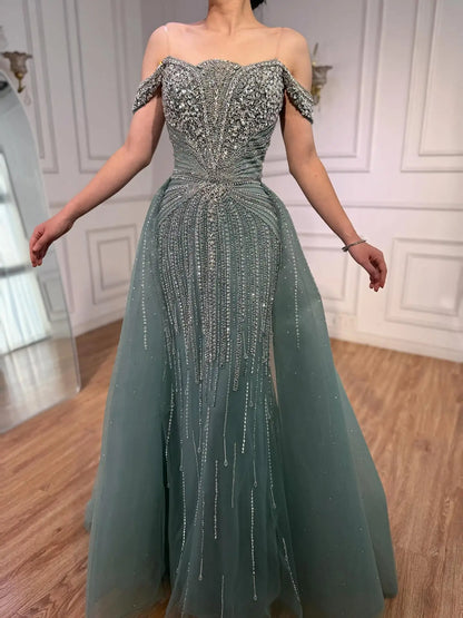 Luxury Nude Beaded Mermaid Evening Dress Party Gown LA73392