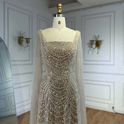 Arabic Turquoise Cape Sleeve Evening Dress Wedding Guest Gown Plus Size LA72590B