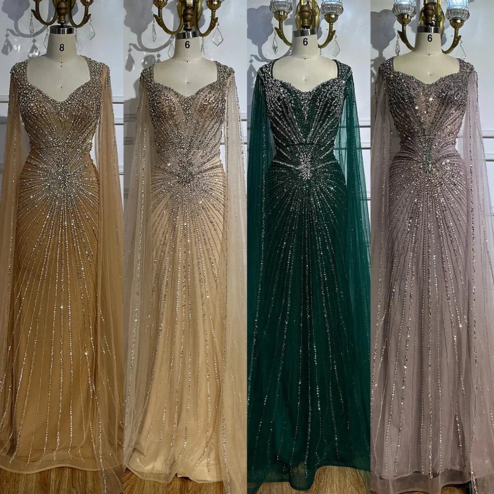 Dubai Pink Cape Sleeves Beaded Evening Dress Formal LA72575A