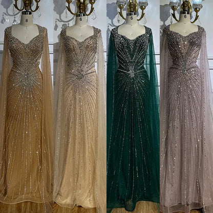 Dubai Pink Cape Sleeves Beaded Evening Dress Formal LA72575A