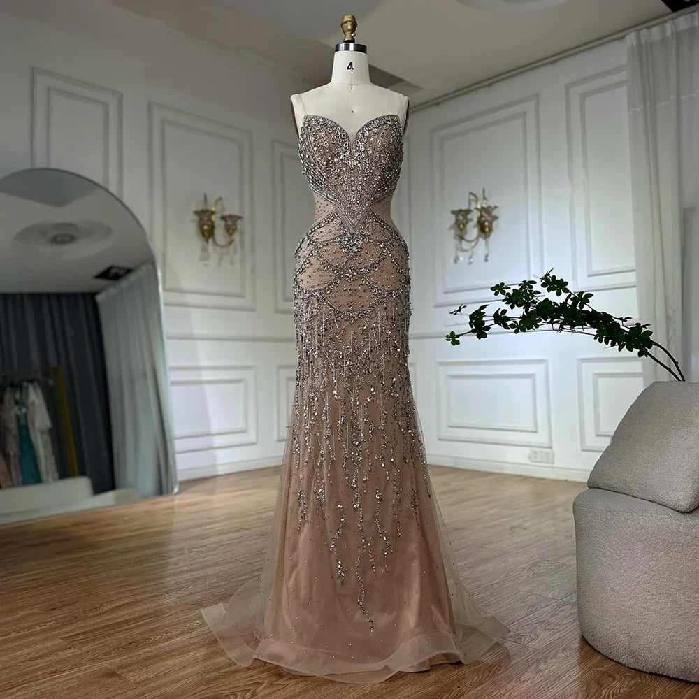 Pink Beaded Luxury Mermaid Evening Dress with Detachable Cape LA72806