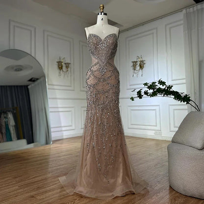 Pink Beaded Luxury Mermaid Evening Dress with Detachable Cape LA72806