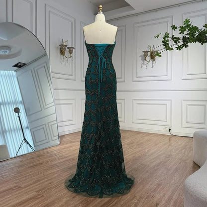Luxury Arabic Designer Elegant Green Mermaid Evening Dress LA73117
