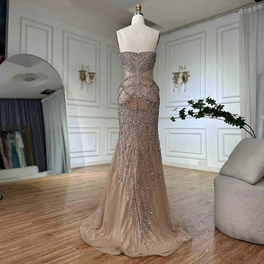 Pink Beaded Luxury Mermaid Evening Dress with Detachable Cape LA72806