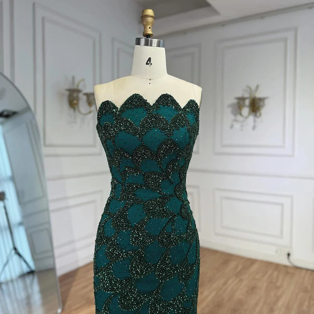 Luxury Arabic Designer Elegant Green Mermaid Evening Dress LA73117