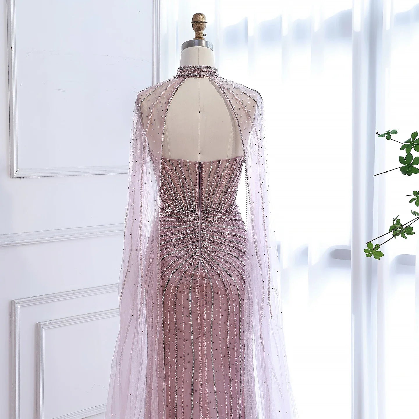 Caramel Beaded Mermaid Luxury Evening Dress with Detachable Cape LA72811C