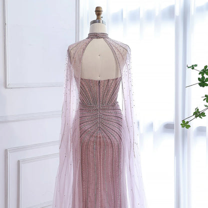 Caramel Beaded Mermaid Luxury Evening Dress with Detachable Cape LA72811C
