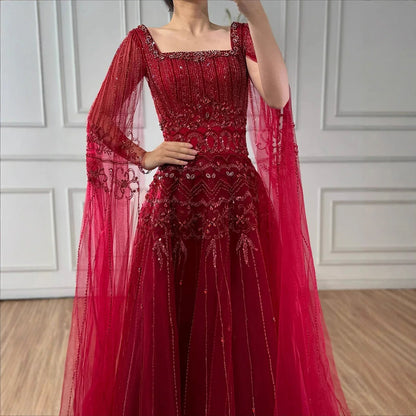 Caramel Beaded A-Line Evening Dress with Cape Sleeves LA73089A