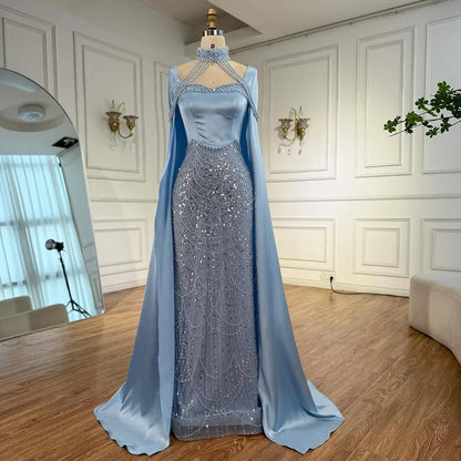Pink Sweetheart Pearls Beaded Evening Dress with Cape Sleeve LA73051