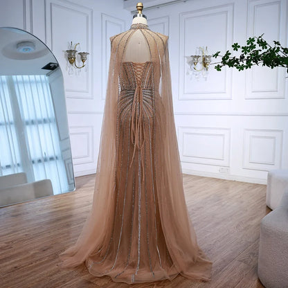 Red Beaded Mermaid Luxury Evening Dress with Cape LA72811A