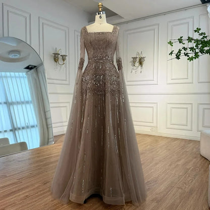 Green A-Line Beaded Evening Dress with Cape Sleeves LA73089