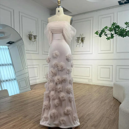 Elegant Pink 3D Flower Off-the-Shoulder Mermaid Evening dress LA72943