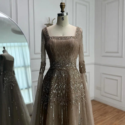 Green A-Line Beaded Evening Dress with Cape Sleeves LA73089