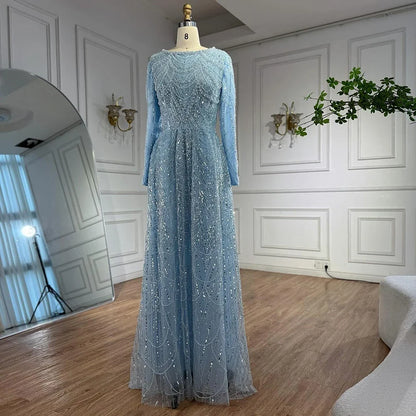 Olive Green Beaded A-Line Modest Evening Dress Plus Size LA72738B
