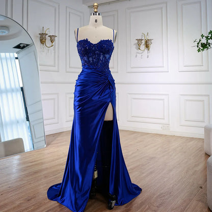 Luxury Sage Green Satin Prom Dress with Slit LA73032