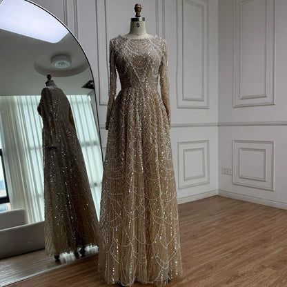 Olive Green Beaded A-Line Modest Evening Dress Plus Size LA72738B