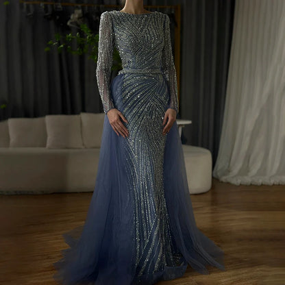 Beaded Green Luxury Evening Dresses with Detachable Tulle Skirt LA71750
