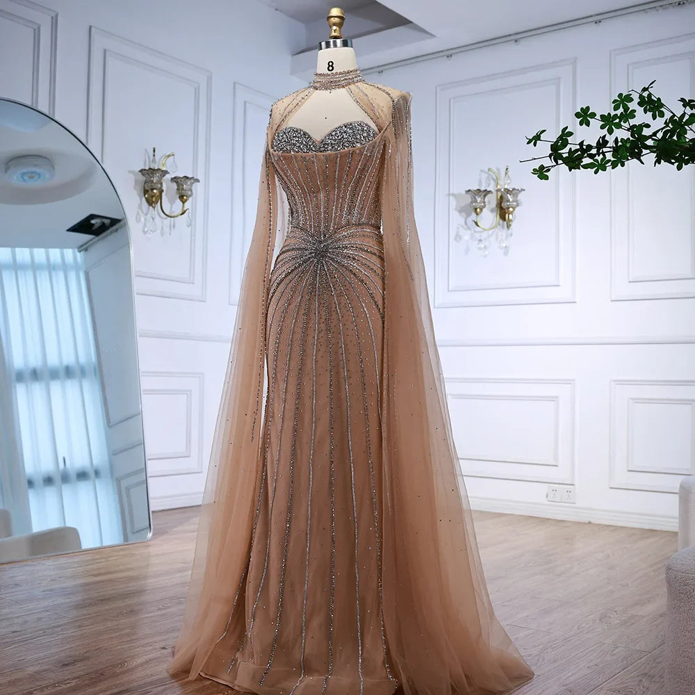 Red Beaded Mermaid Luxury Evening Dress with Cape LA72811A