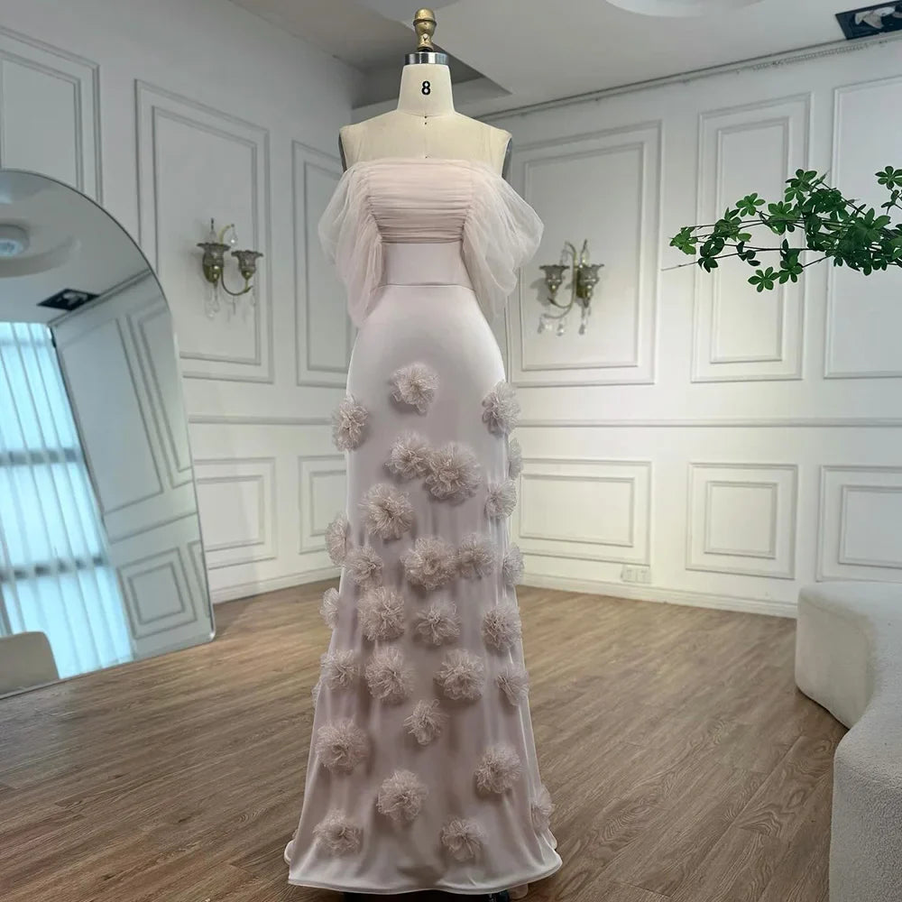 Elegant Pink 3D Flower Off-the-Shoulder Mermaid Evening dress LA72943